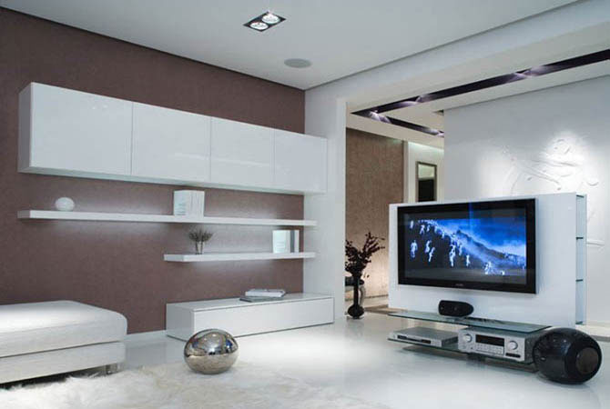 интерьер-дизайн в комнате с жк телевизоры