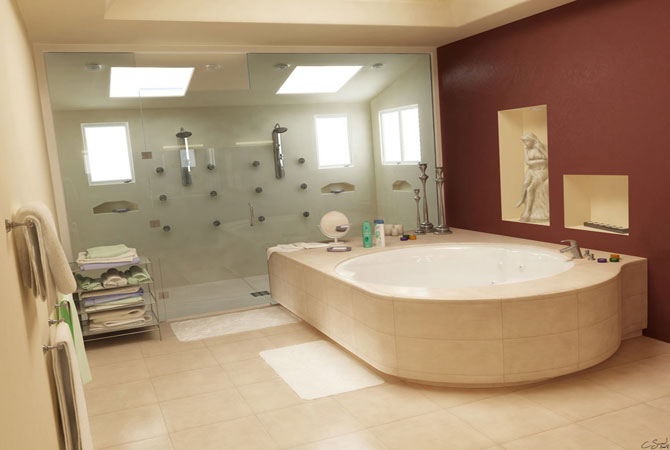 примеры интерьера ванн на однокомнатные квартиры